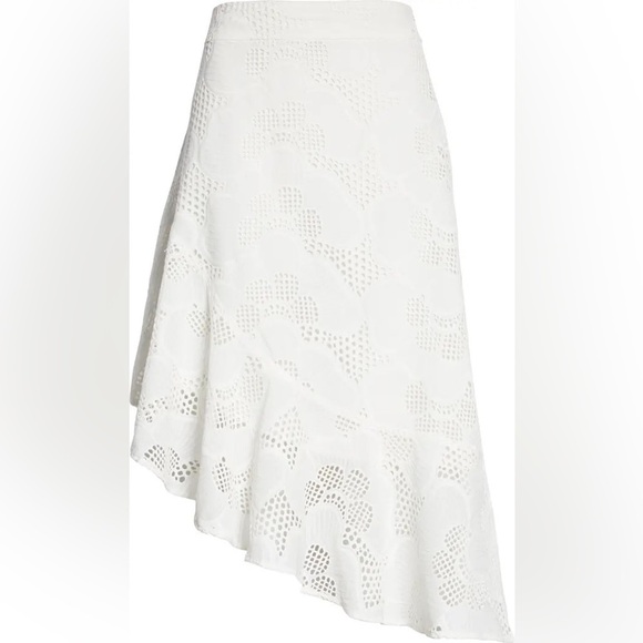 Milly 100 Cotton Mae Piere Asymmetrical Eyelet Crochet Floral White Ruffle Skirt - Picture 6 of 15